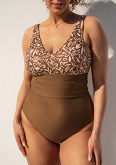 Extra long top - floral & coffee