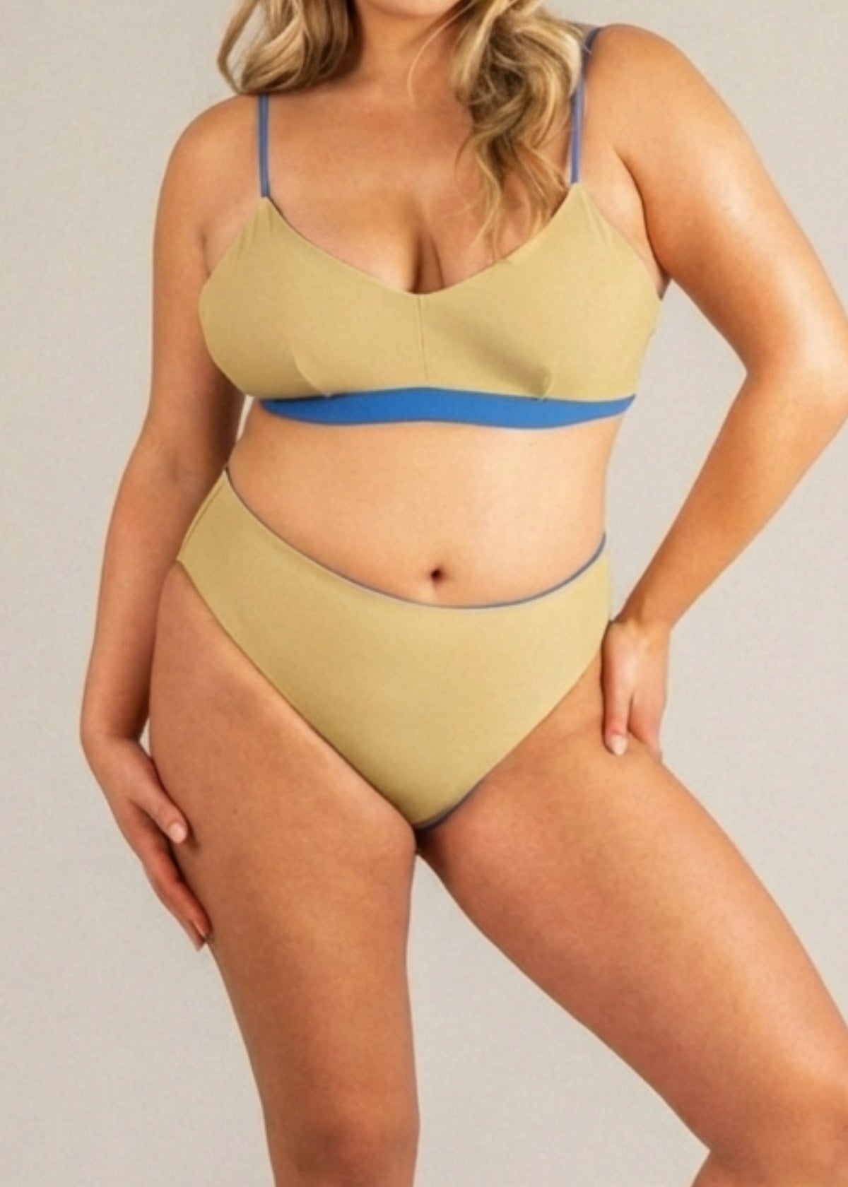 Mid high bottom - desert kaki & blue