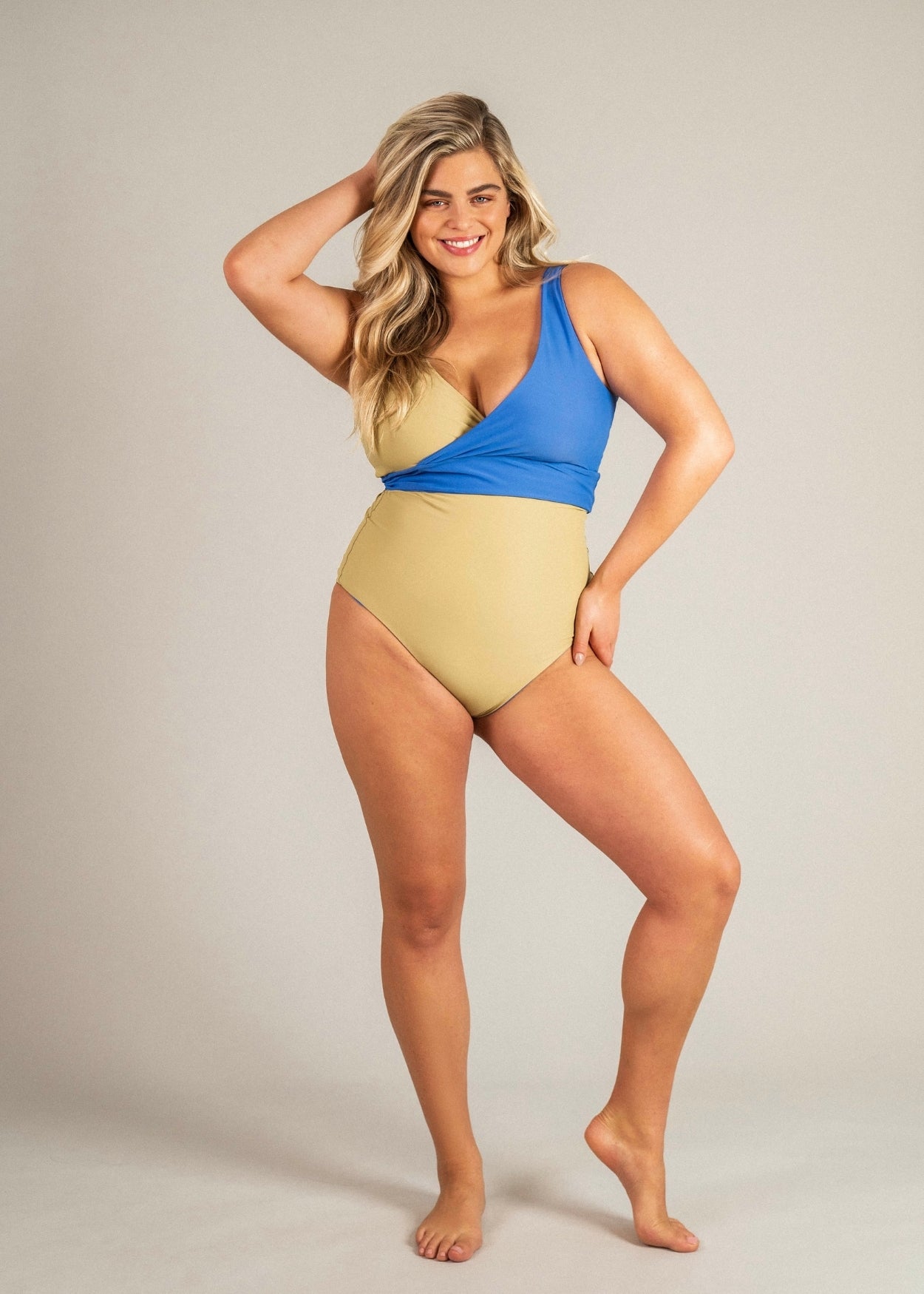 Balance top - desert kaki & blue